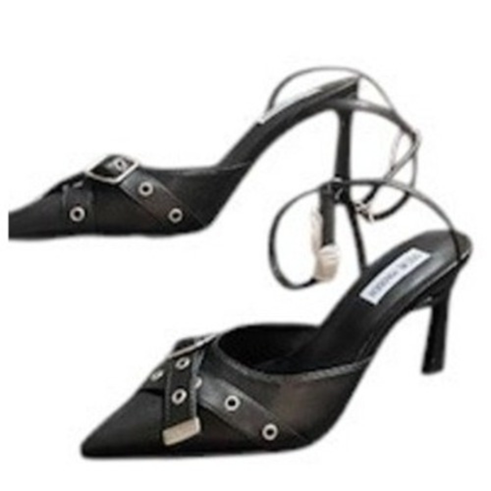 Steve Madden Goldiee Buckle Ankle Strap Pointed Toe Heels Black Size 7.5